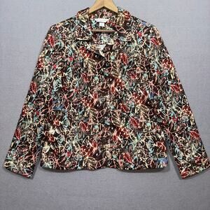 Christopher Banks‎ Brown Abstract Jacket M Stretch Button Boho Artsy Colorful